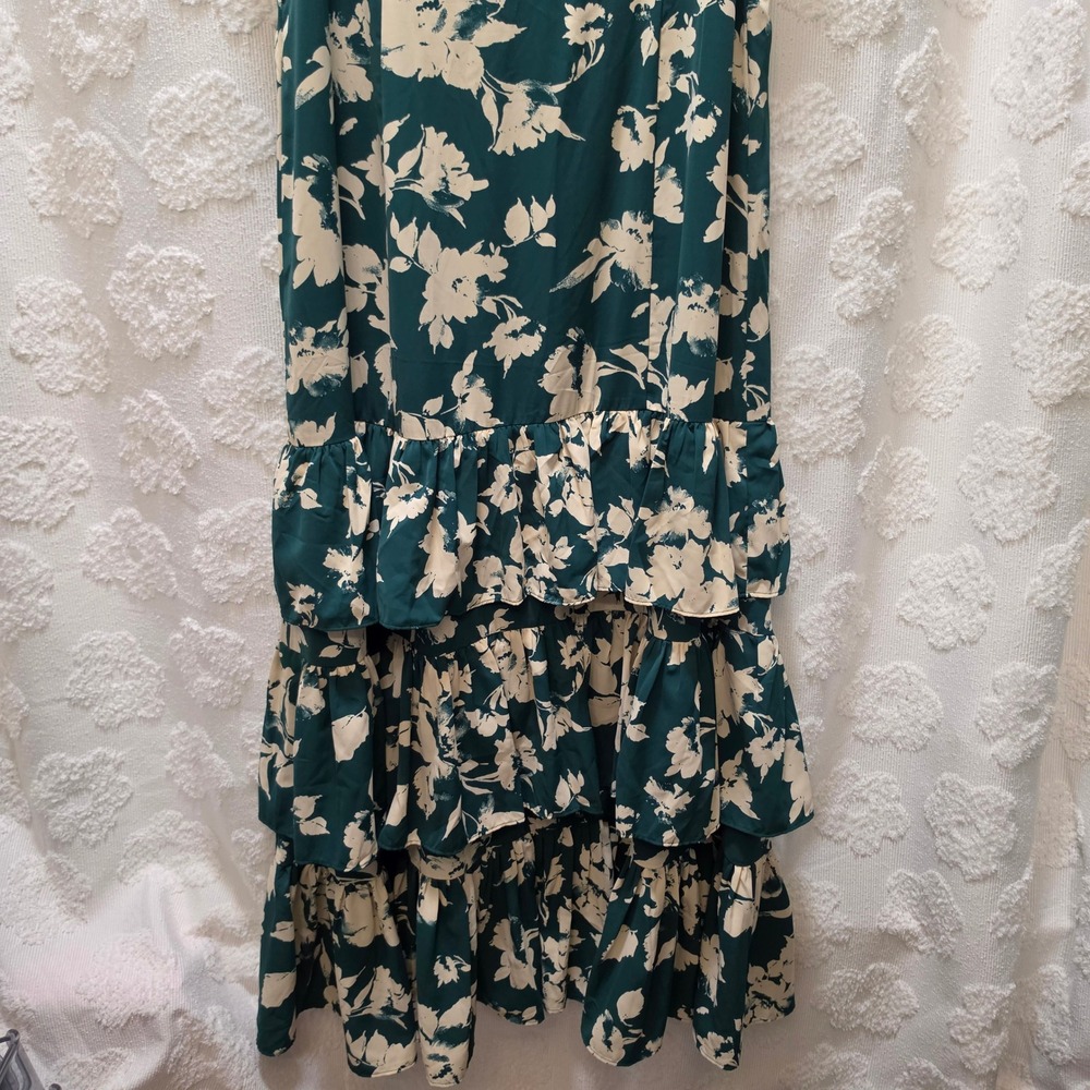 Abercrombie & Fitch Drama Ruffle Tired XL Green Floral Maxi Dress Smocked Back - Picture 2 of 10
